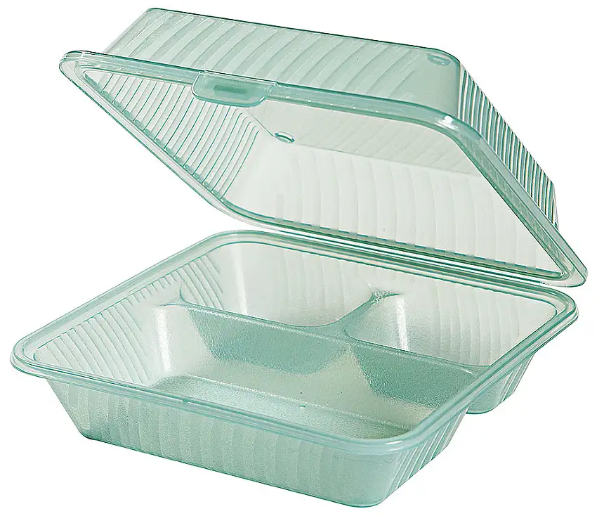 Eco-Takeout : Mehrweg- Behälter, hoher Deckel, 3 Fächer, grün, 23 x 23 x 9 cm
