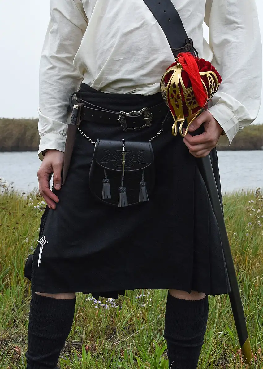 8 Yard Kilt, Schottenrock, schwarz (uni) , Taille 40 in. (L)