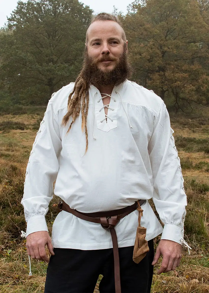 Mittelalter Hemd Corvin mit Schnürung, weiß, Gr. M