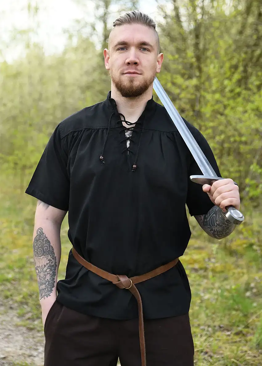 Mittelalter-Hemd, kurzarm, schwarz, Gr. XL