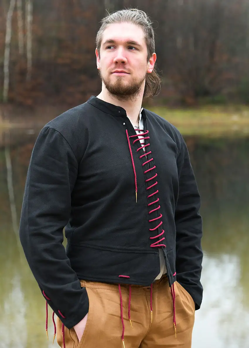 Mittelalterlicher Wams Bernhard mit Nestelbändern, schwarz, Gr. XL