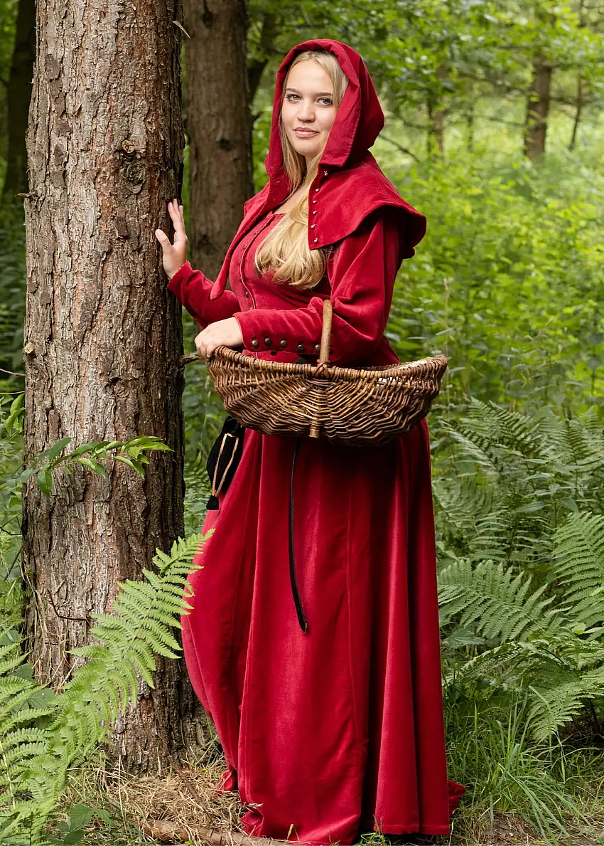 Cotehardie Isabell aus Samt, Mittelalterkleid, rot, Gr. S