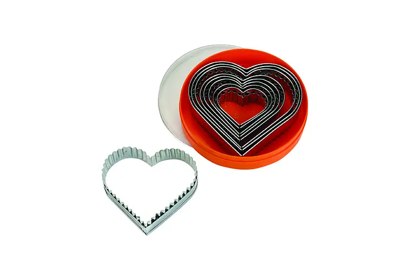 Ausstechersatz Herz, gezackt 9-tlg. Edelstahl, Materialstärke: 0,4 - 0,5 mm