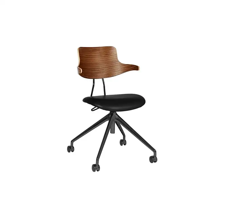 Vermund VL119 Bürostuhl SH: 46 cm – Gestell schwarz/geöltes Walnussholz/schwarzes Sierra-Leder