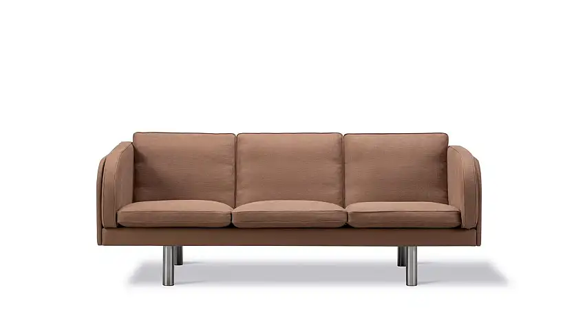 Fredericia Furniture JG Sofa 3 Personen L: 202 cm – Edelstahl – Gebürstet / Grand Linen 4803