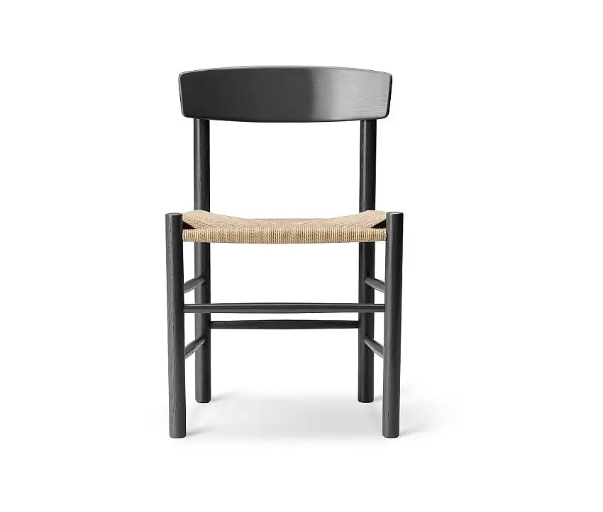 Fredericia Furniture 3239 J39 Mogensen Esszimmerstuhl SH: 46,5 cm – Schwarz lackierte Buche/Naturgeflecht