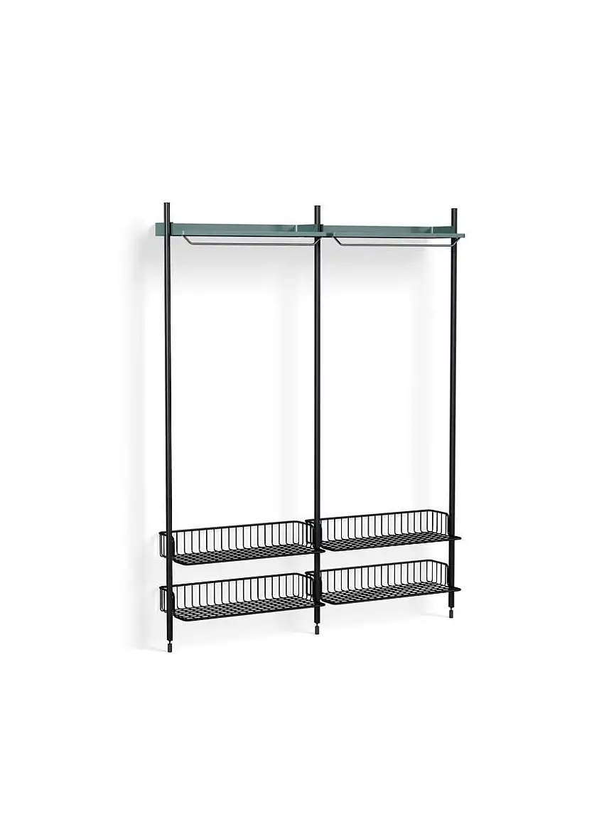 HAY Pier System 1012 2 Säulen 162 x 209 cm – PS blauer Stahl/schwarz eloxierte Profile/Anthrazit-Drahtregal
