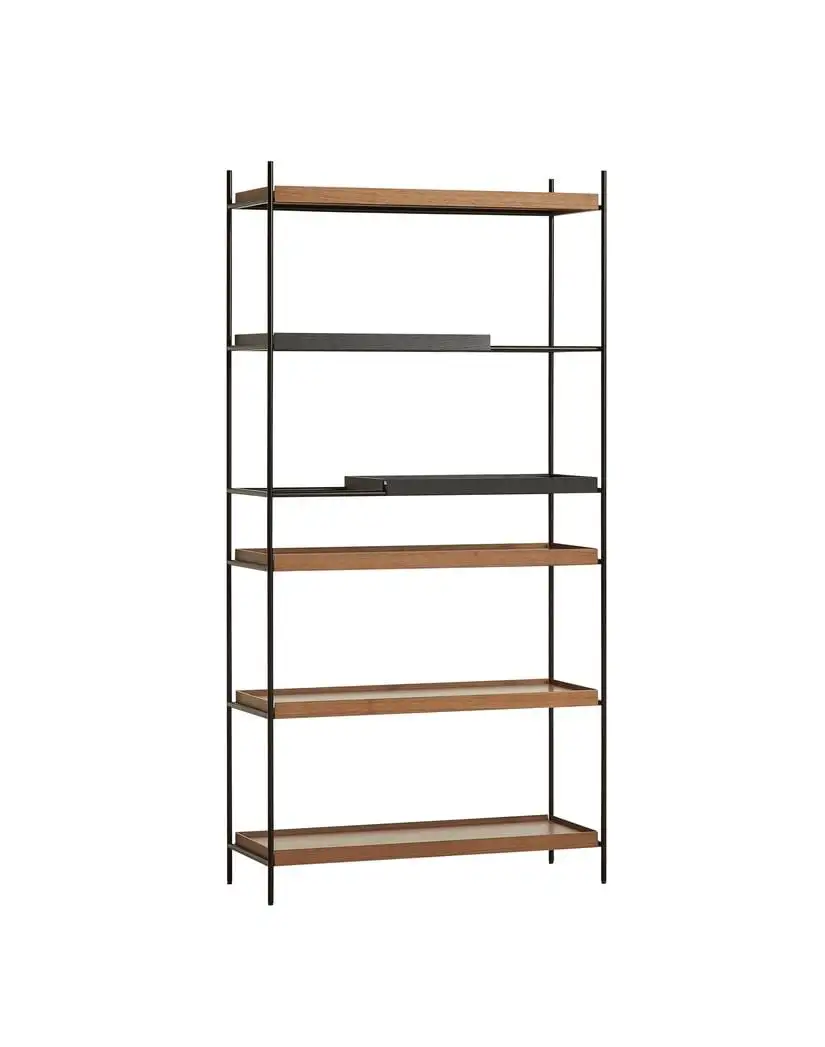 Woud Tablettregal hoch 201 x 100 cm – Walnuss/Schwarz