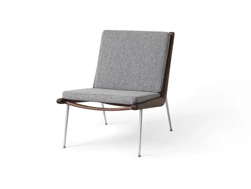 &Tradition Boomerang HM1 Loungesessel SH: 42 cm - Walnuss m. Edelstahl/Hallingdal 130