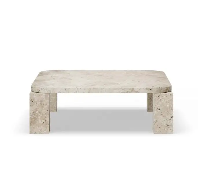 New Works Atlas Couchtisch 82 x 82 cm – Ungefüllter Travertin