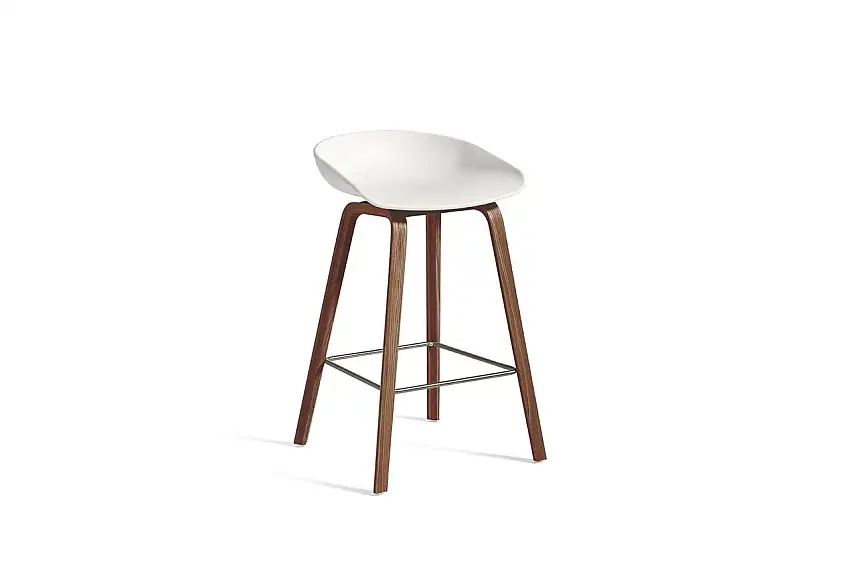 HAY AAS 32 Eco Barhocker High SH: 65 cm – Lackiertes Walnussfurnier/Weiß/Edelstahl-Fußstütze