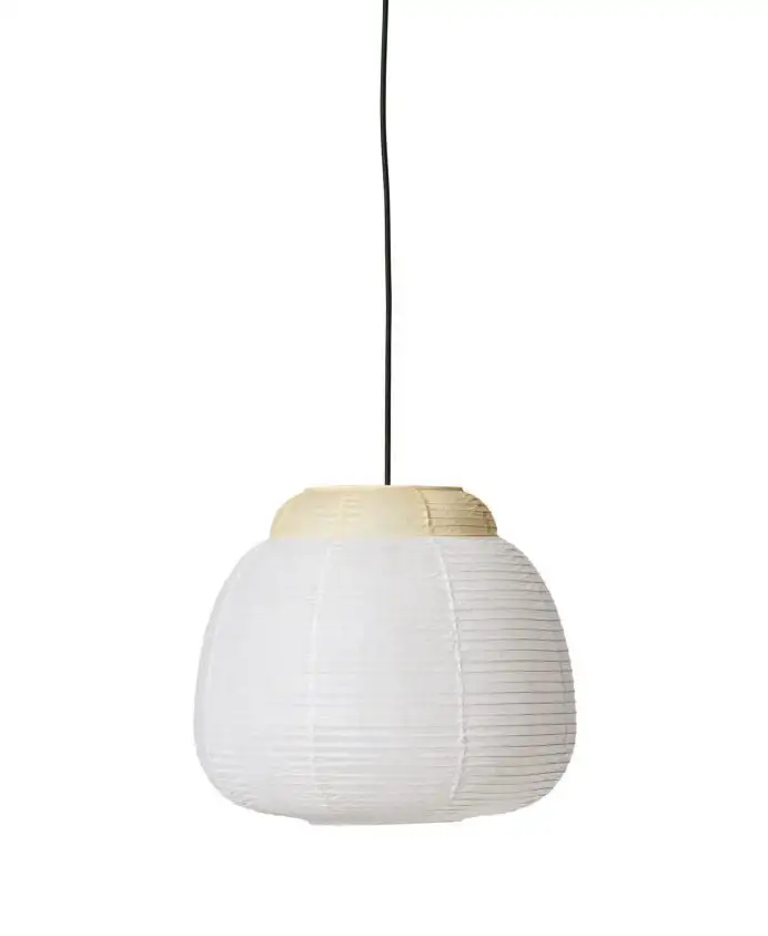 Von Hand gefertigte einzelne Pendelleuchte aus Papier, klein, Ø: 40 cm – zartes Gelb