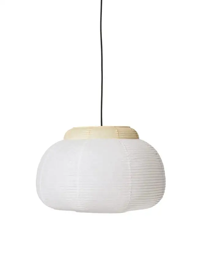 Handgefertigte Einzelpendelleuchte aus Papier, mittelgroß, Ø: 52 cm – sanftes Gelb