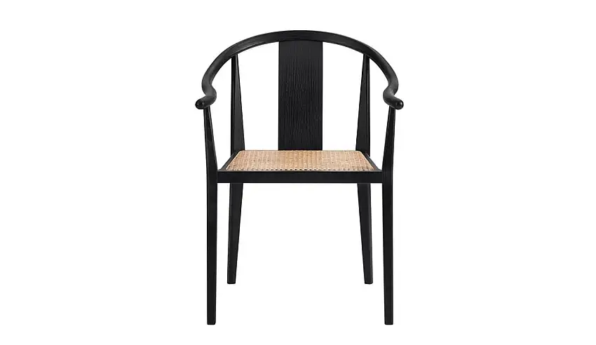 NORR11 Shanghai Esszimmerstuhl SH: 45 cm – Esche schwarz/natürliches französisches Rattan
