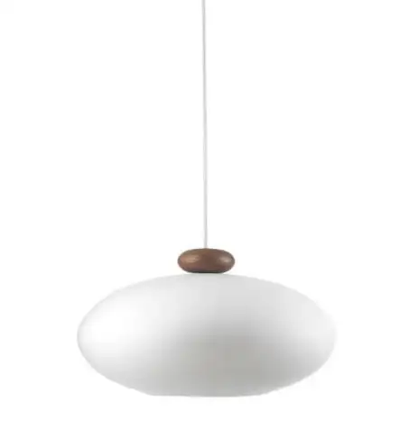 FDB Møbler U3 Hiti Pendelleuchte mit weißem Kabel Ø: 40 cm – Walnuss naturlackiert/Opalglas