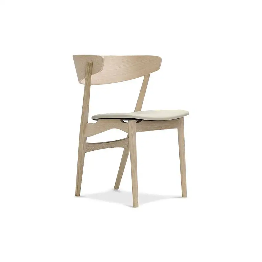 Sibast Furniture No 7 Esszimmerstuhl SH: 45 cm – Eiche weiß geölt/Anilinseide Hellgrau 0250 – 854
