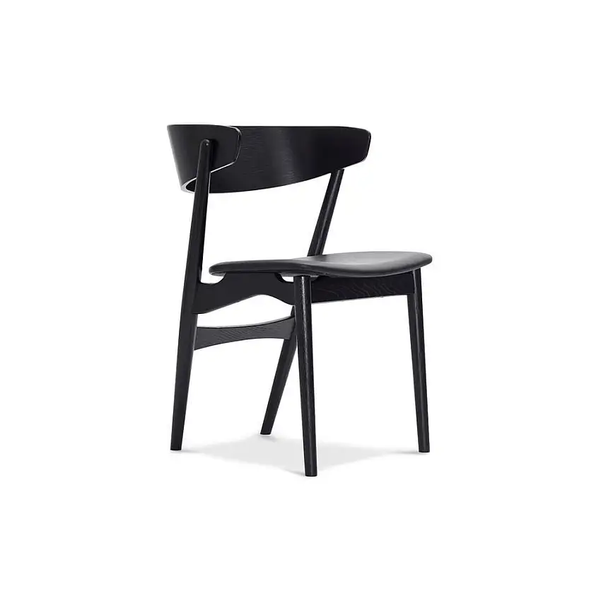 Sibast Furniture No 7 Esszimmerstuhl SH: 45 cm – Schwarze Eiche/Leder Solid Black 40509