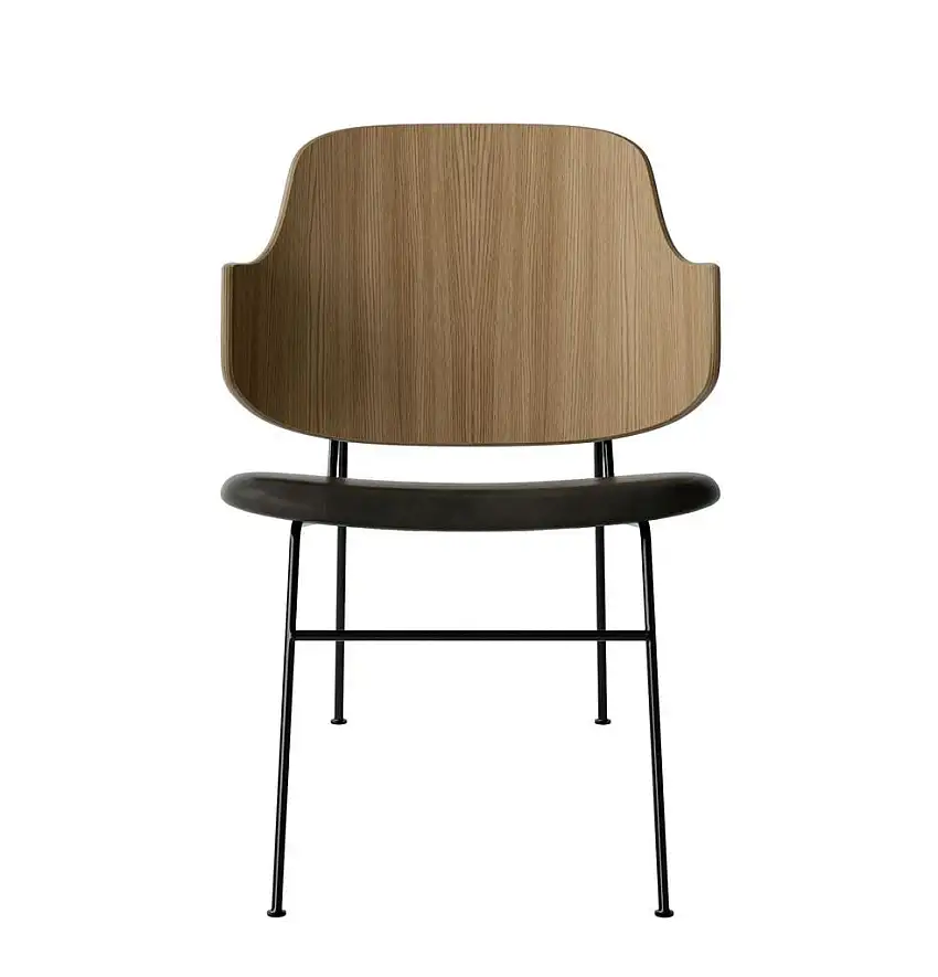Audo Copenhagen The Penguin Lounge Chair SH: 42 cm – Natureiche/Leder Schwarz