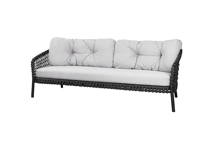 Cane-Line Outdoor Ocean Large 3 Pers. Sofa-L: 202 cm inkl. Hyndesæt - Dunkelgrau/Weißgrau