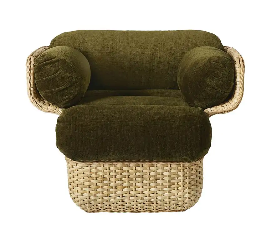 GUBI Basket Lounge Chair SH: 43 cm – Rattan/Mumble 40
