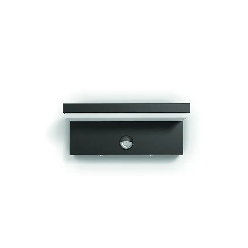 PHILIPS Bustian IR-LED-Wandleuchte mit Bewegungssensor L: 22 cm – Anthrazitgrau/Aluminium/Warmweiß