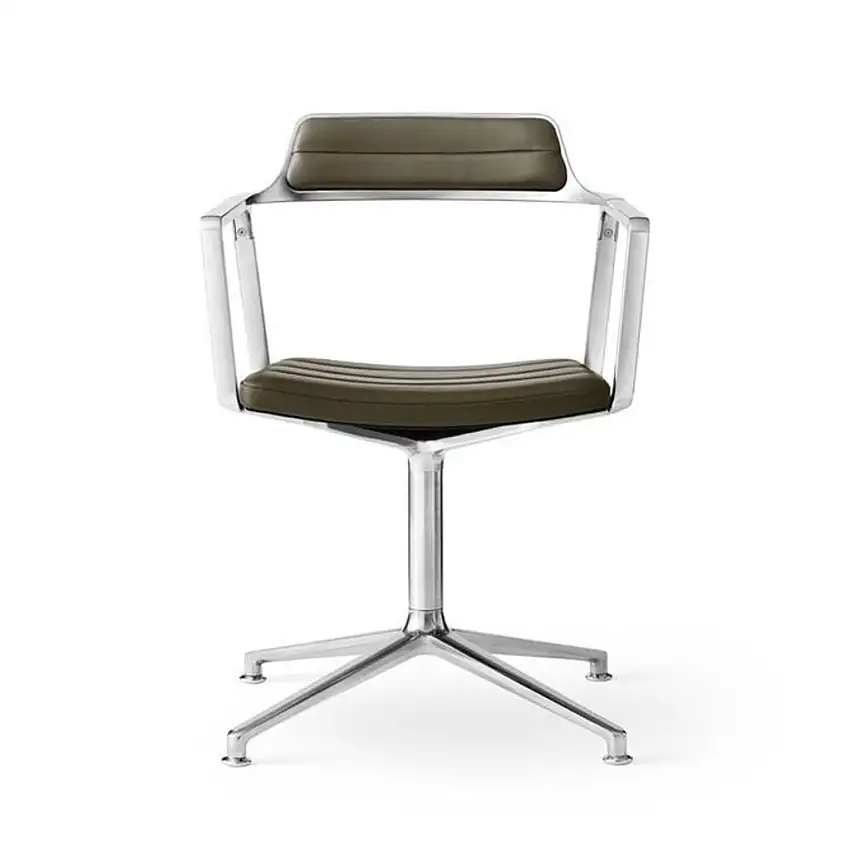 Vipp 452 Drehstuhl Gliders – Aluminium / Lederbezug Bosco Green