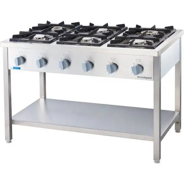Stalgast Gasherd Serie 700 - G20, 6-Brenner (3,5+2x5+2x7+9), 1200 x 700 x 850 mm