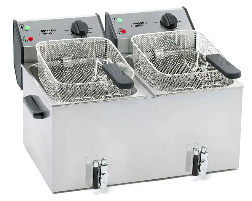 Stalgast ROLLER GRILL Fritteuse mit zwei Becken, mit Ablasshahn, 2 x 8 Liter