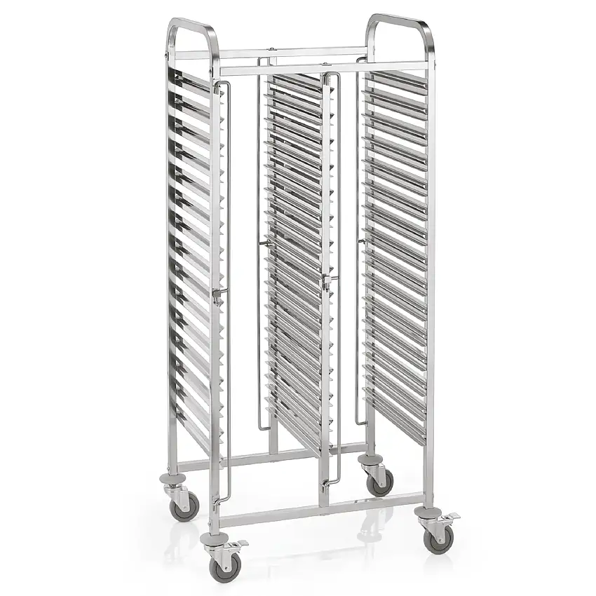 WAS Regalwagen CANTINA GN 1/1 für 30 Behälter/60 Tabletts, 55 x 74 x 171 cm, Chr