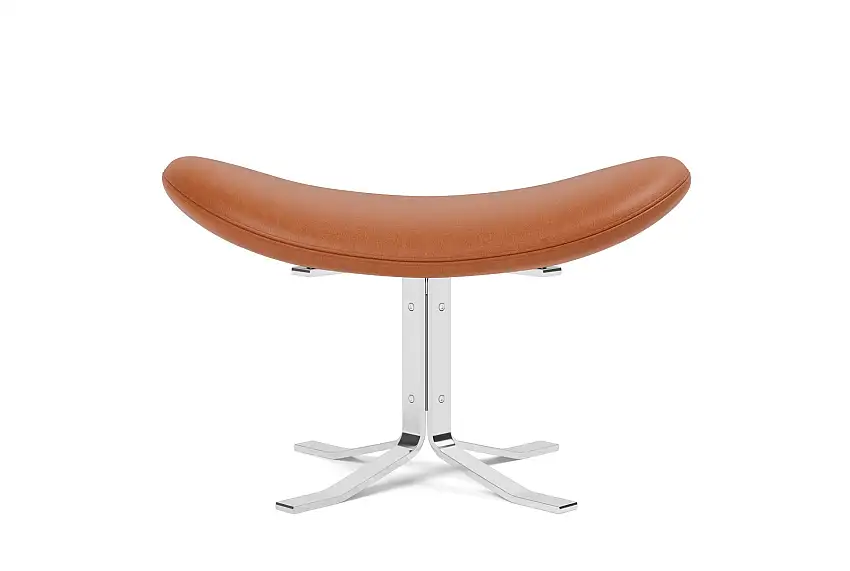 Fredericia - Corona Ottoman, brushed steel / leder max 95 cognac