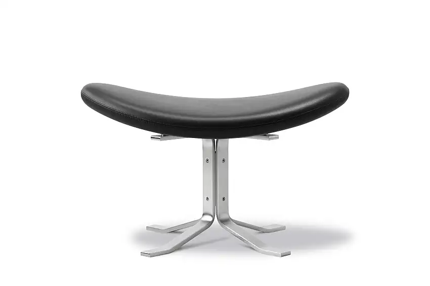 Fredericia - Corona Ottoman, brushed steel / leder omni 301 schwarz