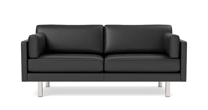 Fredericia - EJ220 Sofa 2-Sitzer, 76 cm, brushed chrom / leder omni 301 schwarz