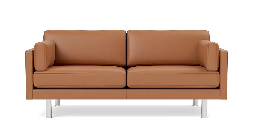 Fredericia - EJ220 Sofa 2-Sitzer, 86 cm, brushed chrom / leder max 95 cognac