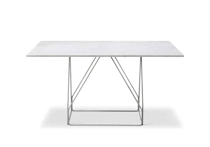 Fredericia - JG Esstisch, 140 x 140 cm, brushed steel / weiß carrara