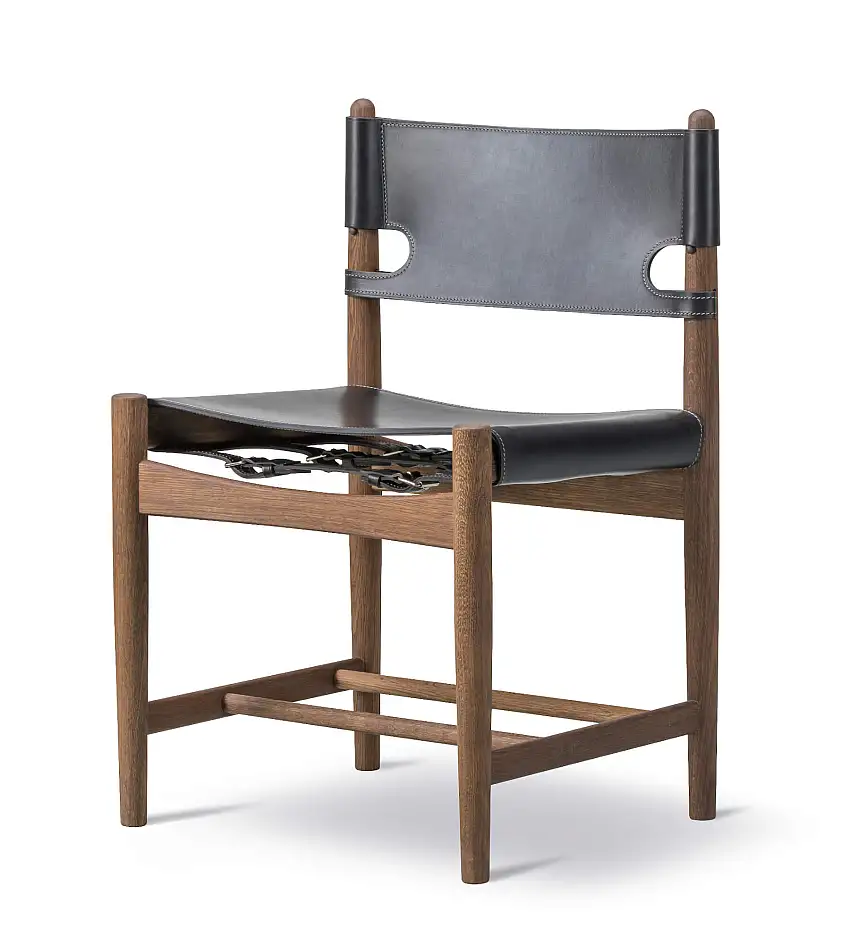 Fredericia - The Spanish Dining Chair, eiche geräuchert und geölt / leder schwarz