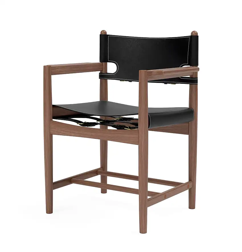 Fredericia - The Spanish Dining Chair mit Armlehnen, eiche geräuchert und geölt / leder schwarz