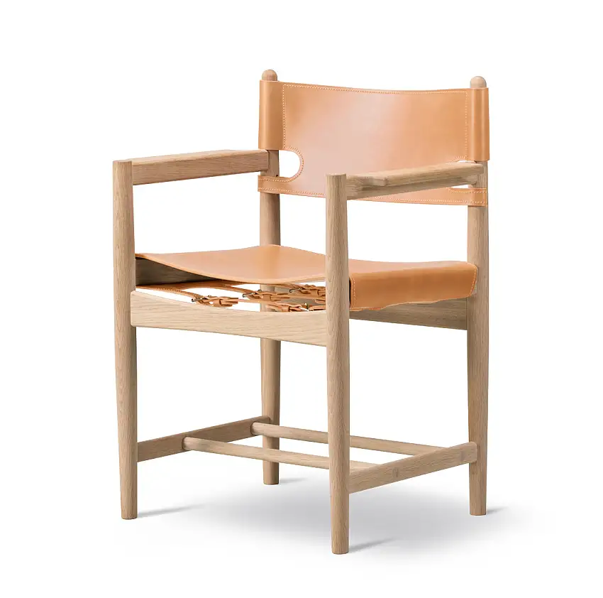 Fredericia - The Spanish Dining Chair mit Armlehnen, eiche geseift / leder natur