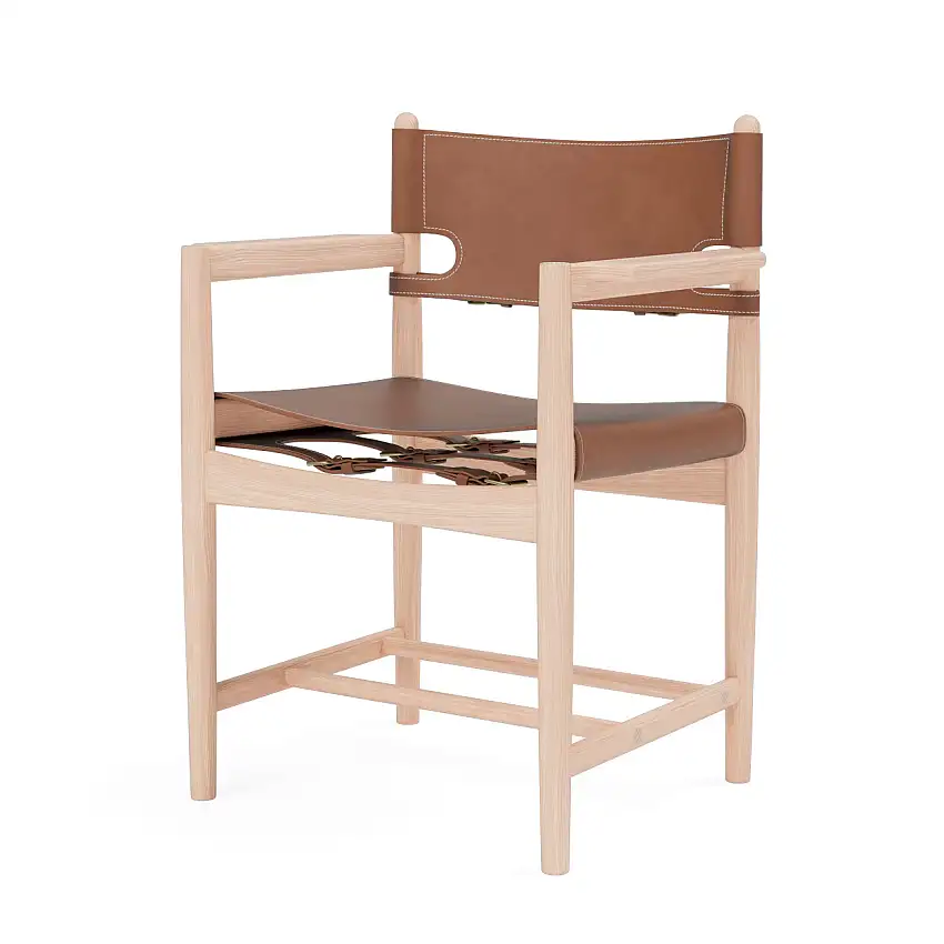Fredericia - The Spanish Dining Chair mit Armlehnen, eiche hell geölt / leder cognac