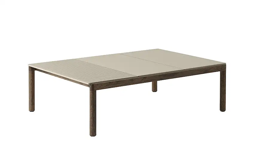 Muuto - Couple Couchtisch, 84 x 120 cm, 2 plain 1 wavy - sand / eiche dunkel geölt