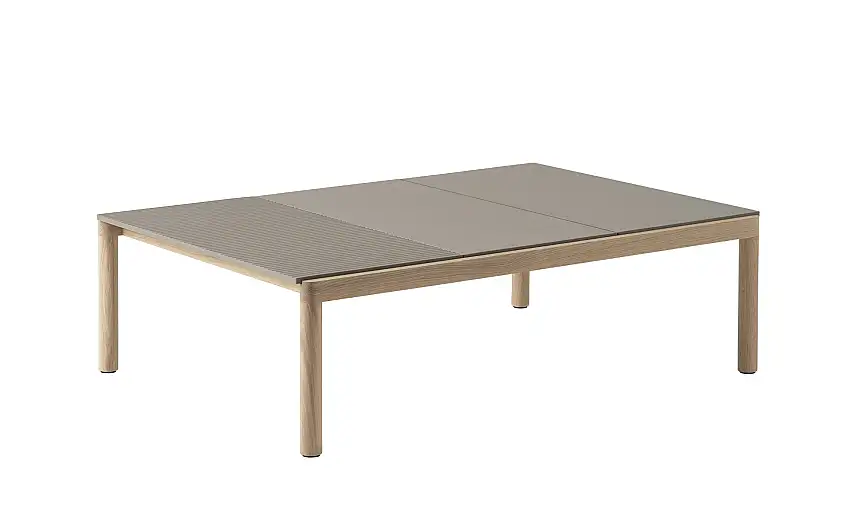 Muuto - Couple Couchtisch, 84 x 120 cm, 2 plain 1 wavy - taupe / eiche natur