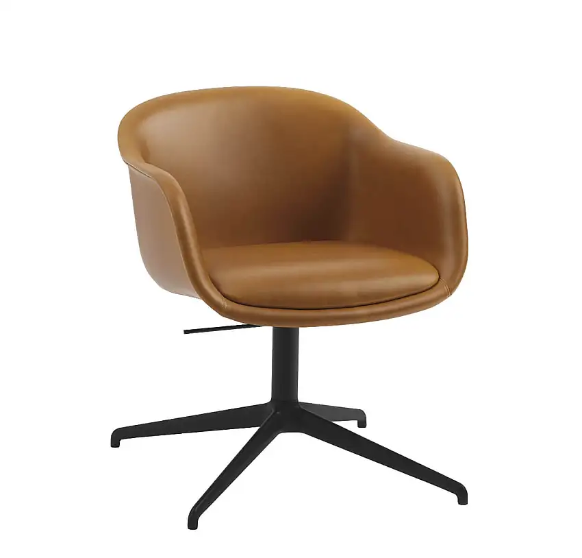 Muuto - Fiber Conference Armchair, swivel base with return and tilt, refine leder cognac / schwarz