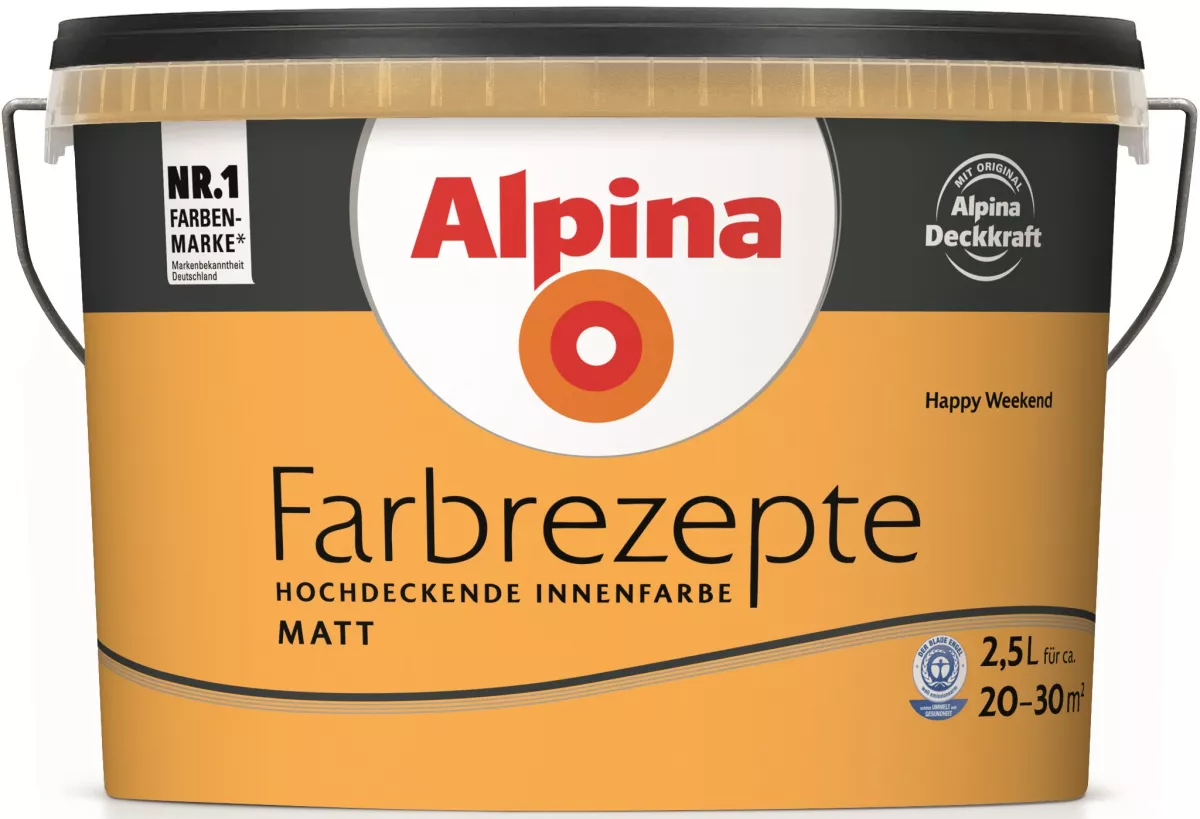 Alpina Innenfarbe Wandfarbe Farbrezepte Happy Weekend matt (früher Das Gelbe vom Ei) 2,5 L