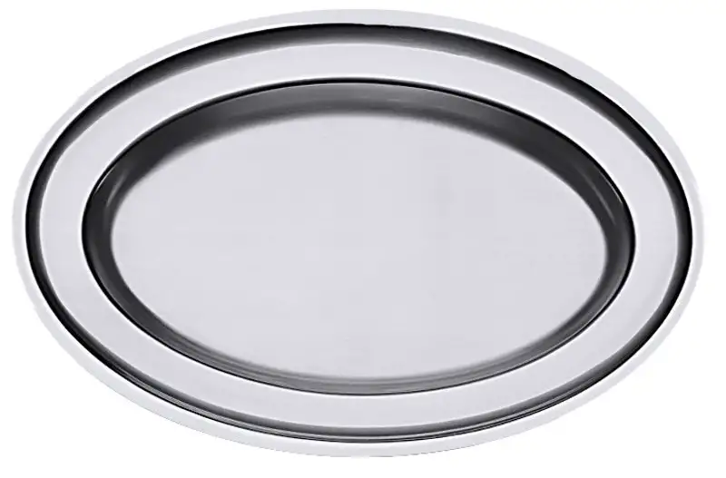 Bratenplatte, oval, tiefe Form, Edelstahl, 31 x 21,5 x 2,2 cm