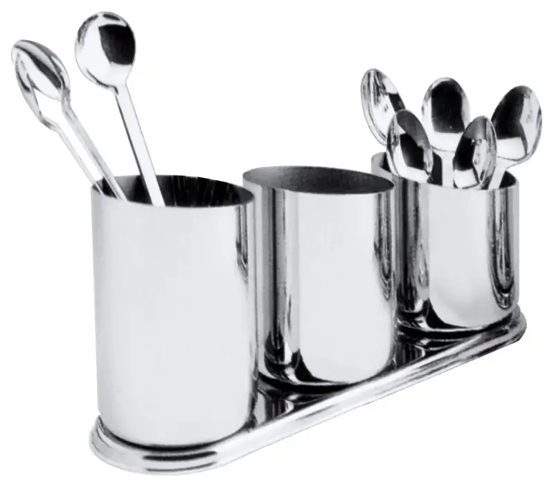 Besteckhalter mit drei Bechern, fest fixiert, Edelstahl, 26 x 8 x 12 cm