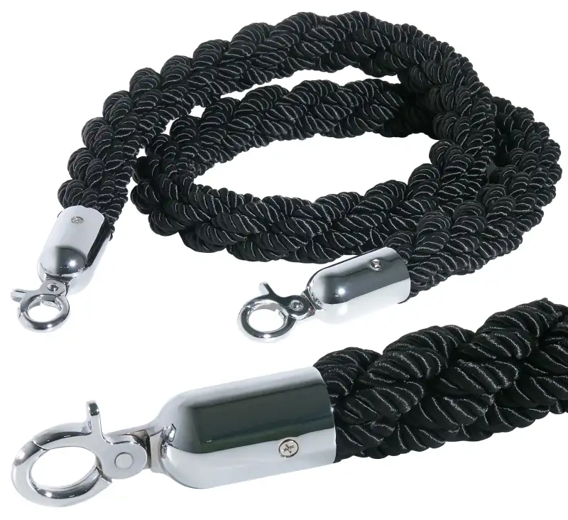 Absperrseil, gewunden, mit verchromter Öse, schwarz, D: 3 cm, L: 150 cm