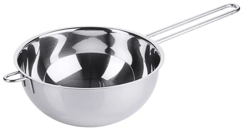 Wasserbadschüssel, mit Drahtgriff, EdSt., I: 1,5 ltr., D: 18 cm, H: 9 cm, Stiel: 20 cm