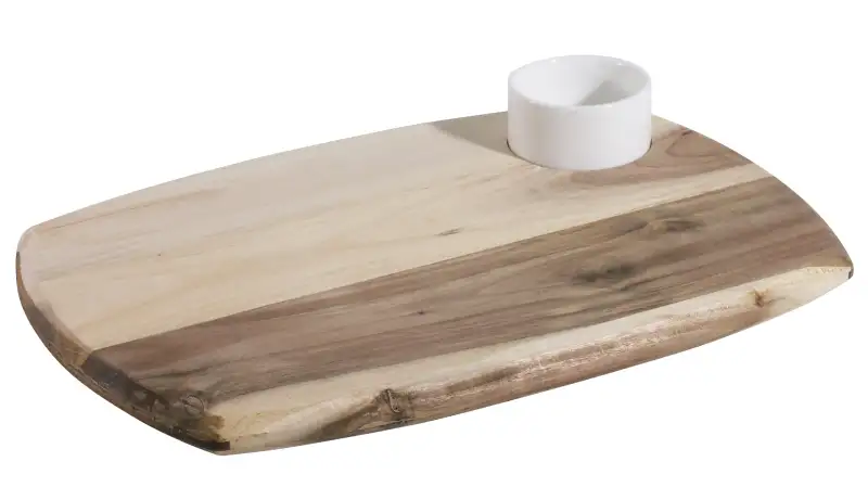Dip-Set, Akazienholz, mit Dipschälchen aus Porzellan, 36 x 25 cm