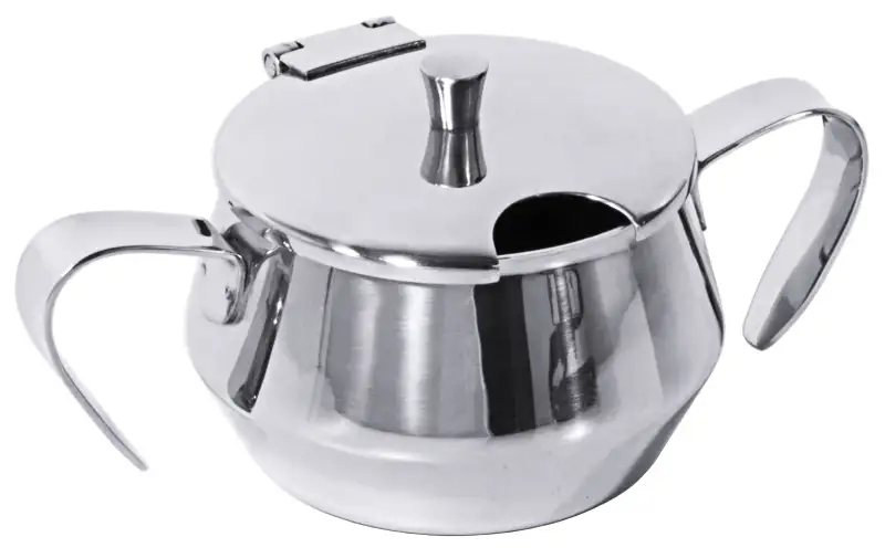 Zuckerdose mit Scharnierdeckel, seitliche Griffe, Edelstahl, I: 0,15 ltr., H: 7 cm