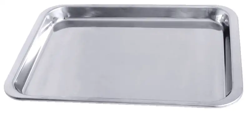 Auslagetablett, rechteckig, gebogener Rand, Edelstahl, 22,5 x 16 x 1,3 cm