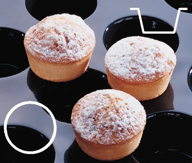 Silikon-Backmatte, Minimuffins, schwarz, 40 Formen, D: 5,1 cm, H: 3 cm